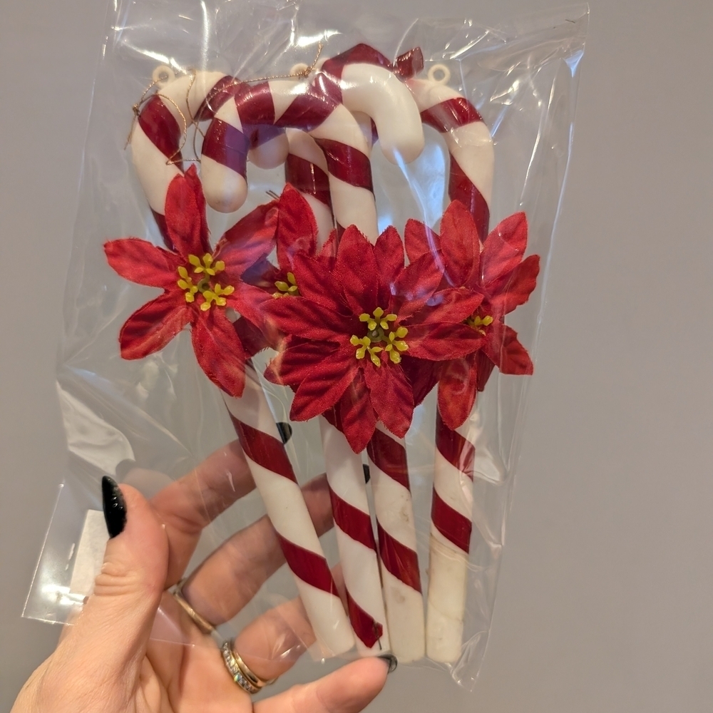 Candy Cane Ornaments with Red Flowers